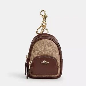 Coach Mini Court Backpack Bag Charm Keychain In Signature Canvas Brown CX066 NWT